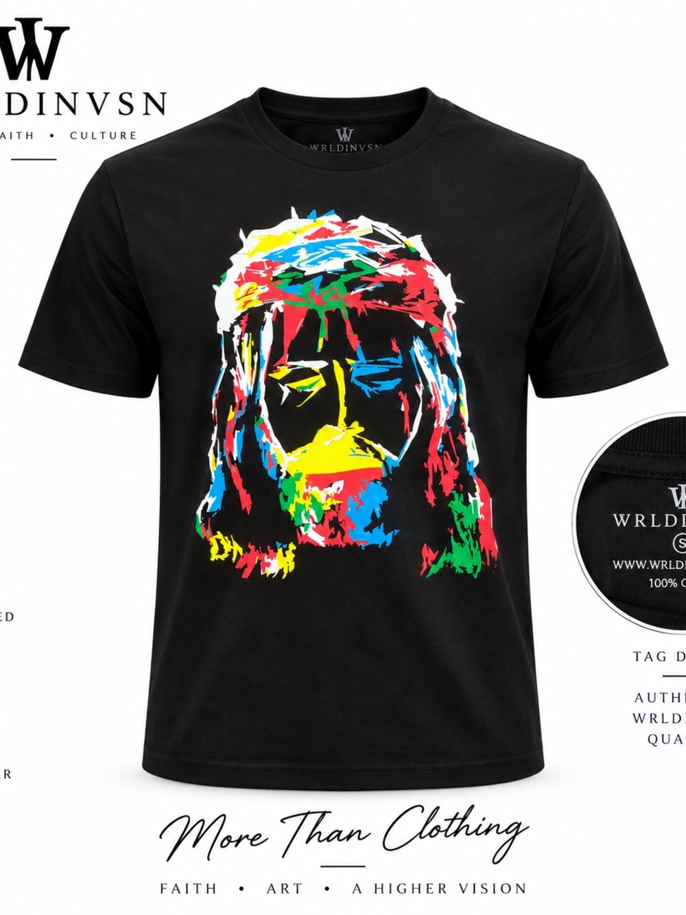 WRLDINVSN Abstract Jesus Graphic Tee S Black Multicolor Christian Streetwear